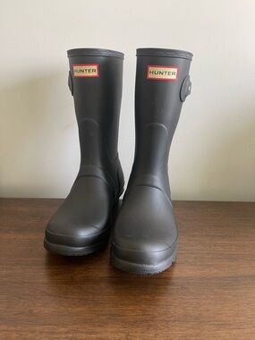 Hunter Original Back Adjustable Short Rain Boots Black Rubber EU 39 US 8